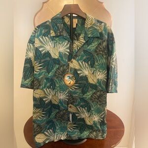 Men’s NWT Jos A Bank Green Leaf Print Shirt Silk Button Up Vacation Tropical 2XL